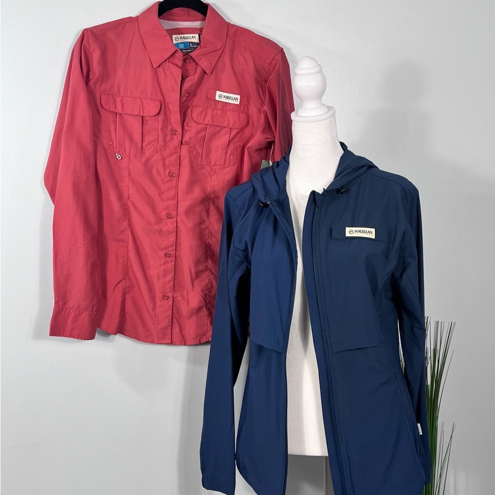 Magellan Outdoors Jacket Navy and Salmon Fish Gear 2pc set NW+WO Tags.